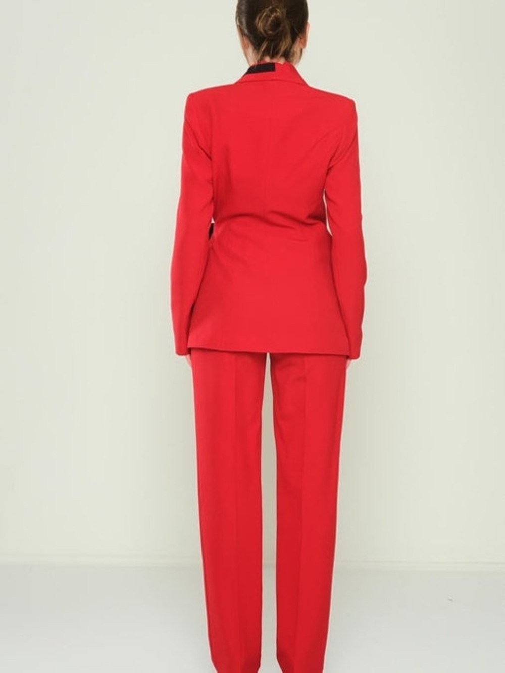 Red Wrap Blazer & Pants Set - Elegant Women Jumpsuit Alternative - Picture 3 of 3